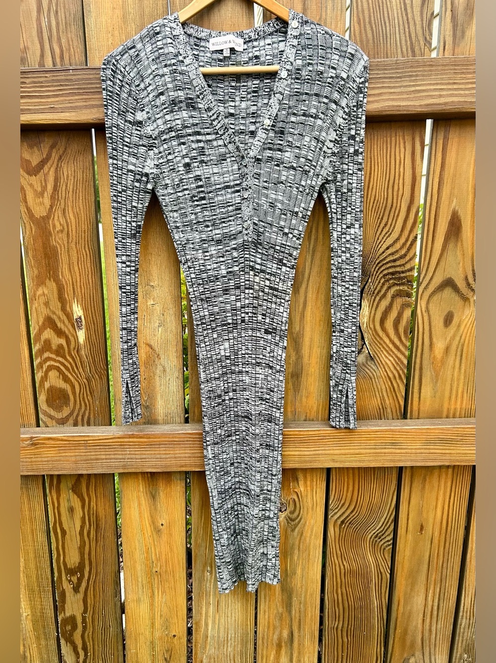 Willow & Wind Ribbed Dress Henley Long-Sleeve Midi Heathered Gray Sz. Medium